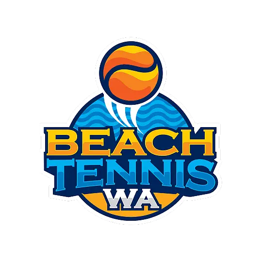Logo for Beach Tennis WA with a colorful ball design on a white background